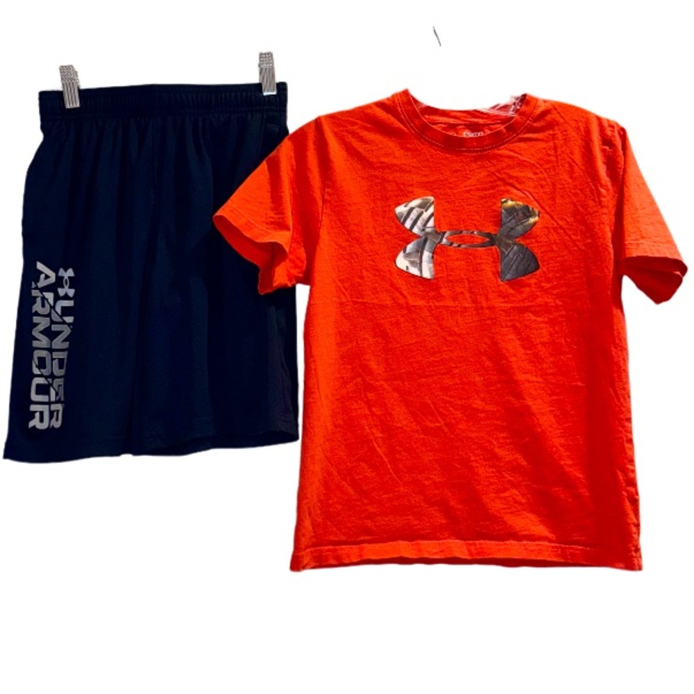 UNDER ARMOUR camo logo shirt shorts set youth boys size medium 10 12
